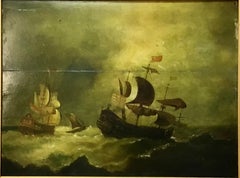 18th Century Dutch Oil on Board Seascape Painting