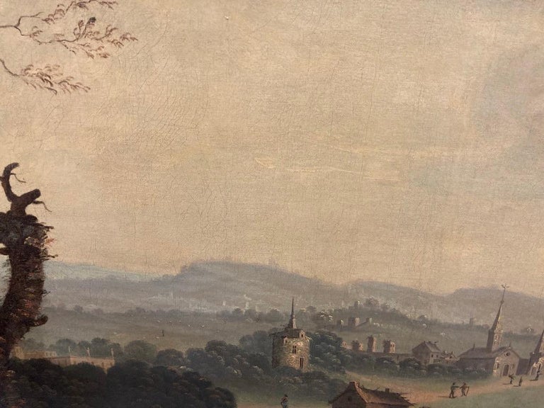 18th Century Dutch Oil on Canvas Landscape with Figures and Buildings For Sale 9