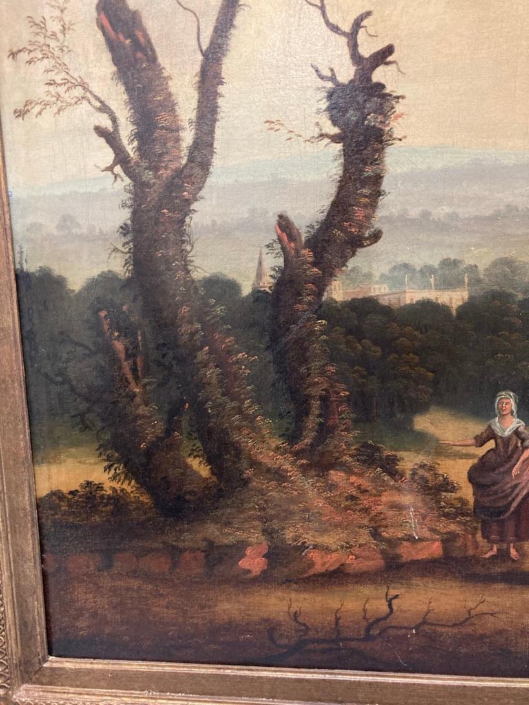 18th Century Dutch Oil on Canvas Landscape with Figures and Buildings For Sale 4