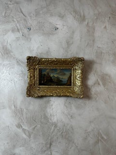 18th Century Dutch Oil on Panel Painting in Elaborate Giltwood and Stucco Frame