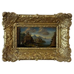 18th Century Dutch Oil on Panel Painting in Elaborate Giltwood and Stucco Frame