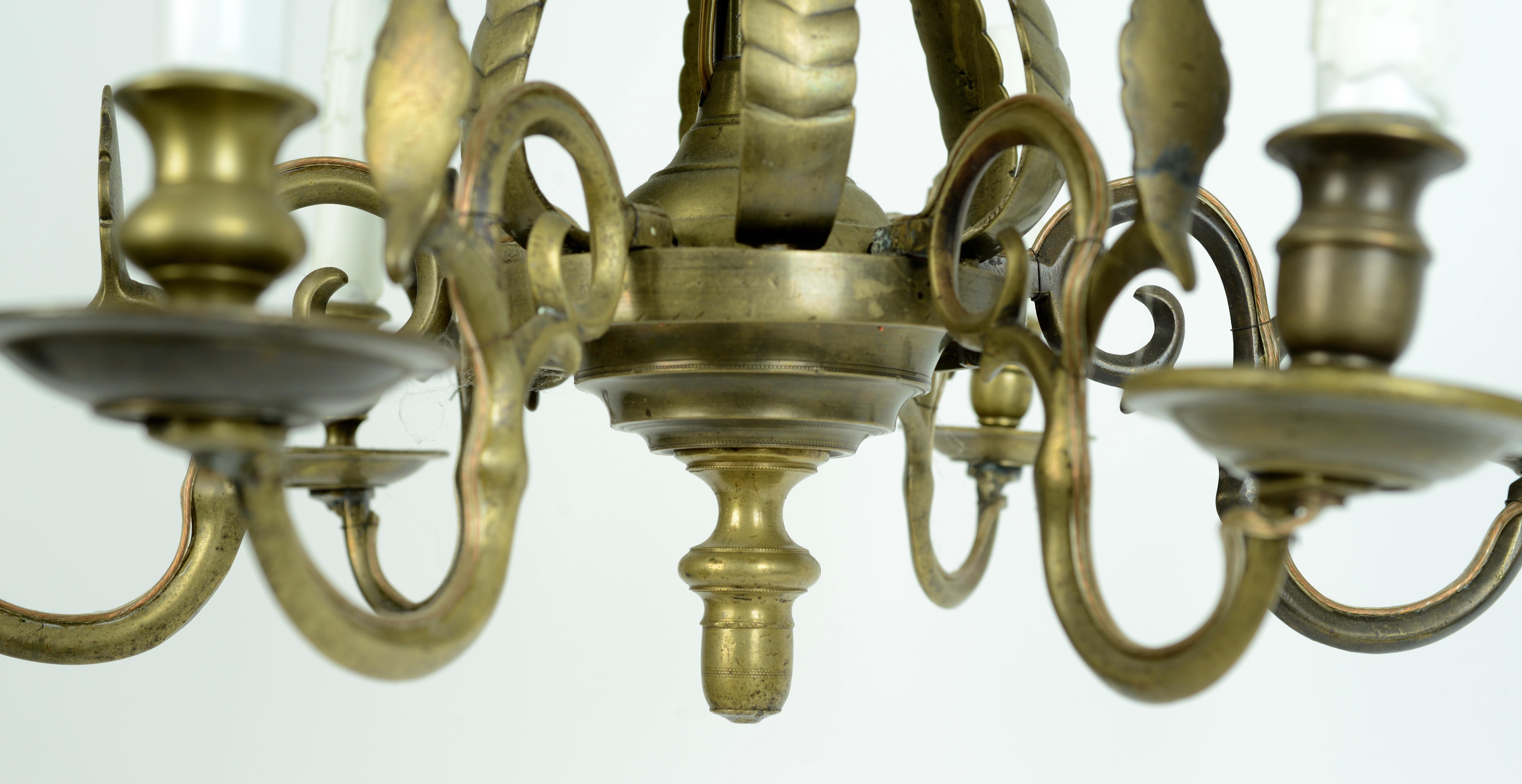Cast 18th Century Dutch Open Pineapple Shaped Design Brass Chandelier