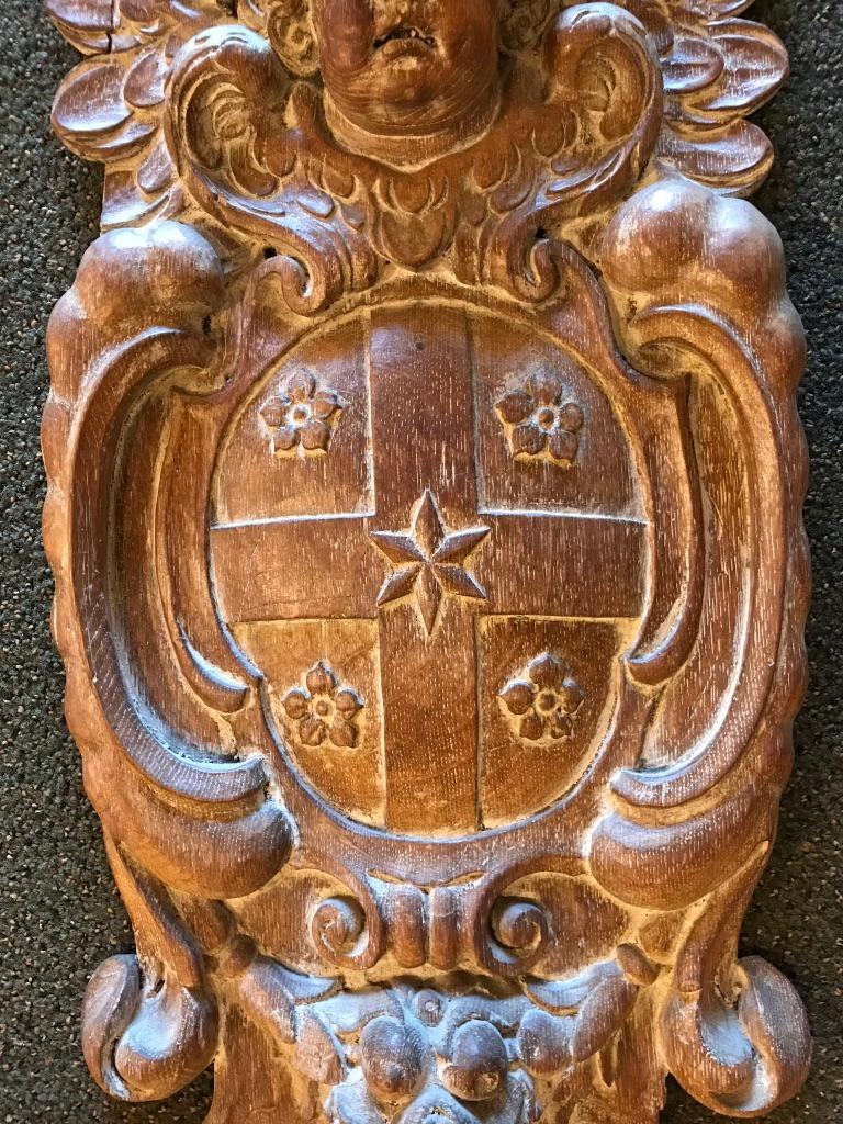 18th Century Dutch or Flemish Carved Oak Armorial Shield with Putto 2
