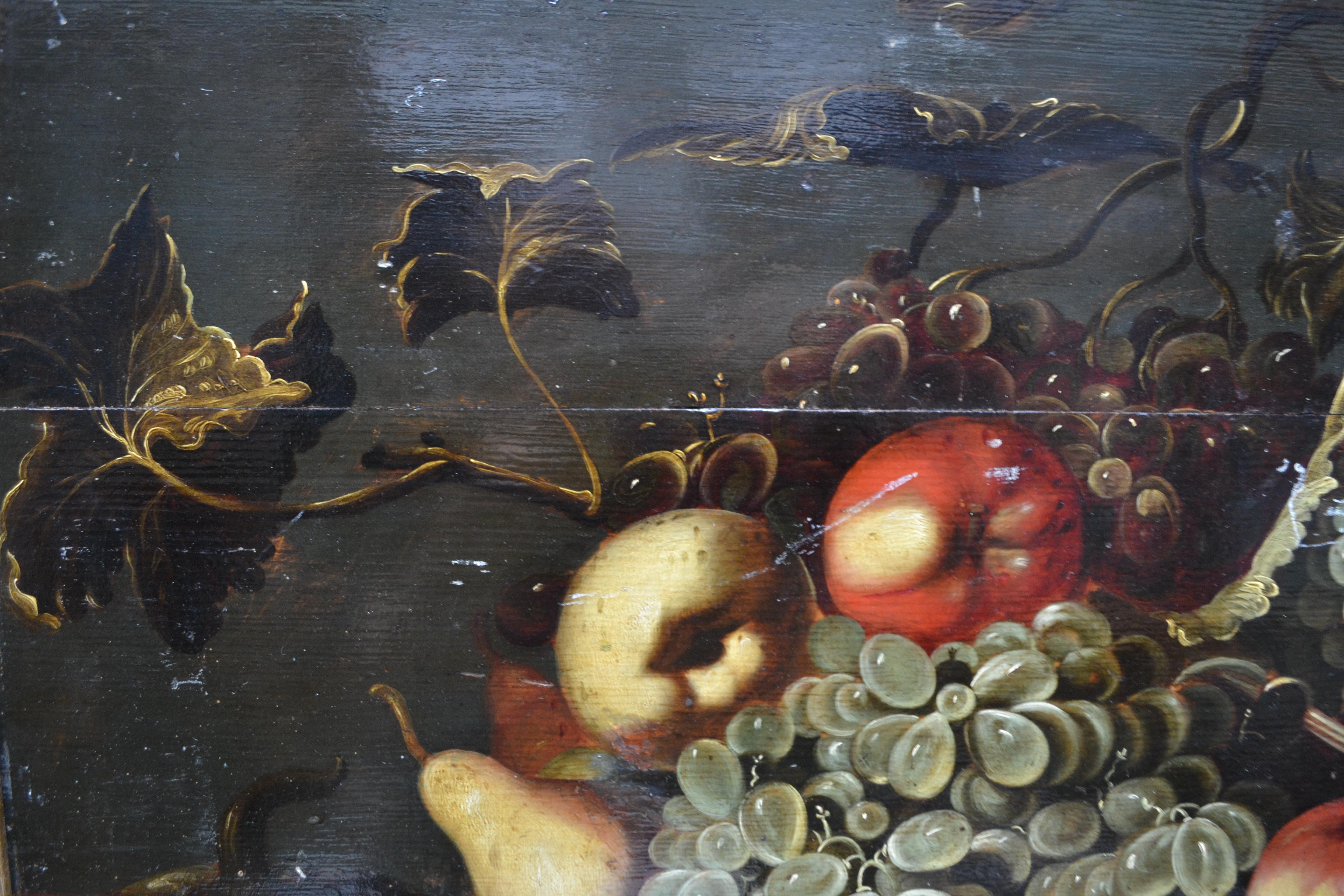 Nature morte hollandaise ou flamande du XVIIIe siècle représentant une volaille et des fruits sur panneau en vente 3