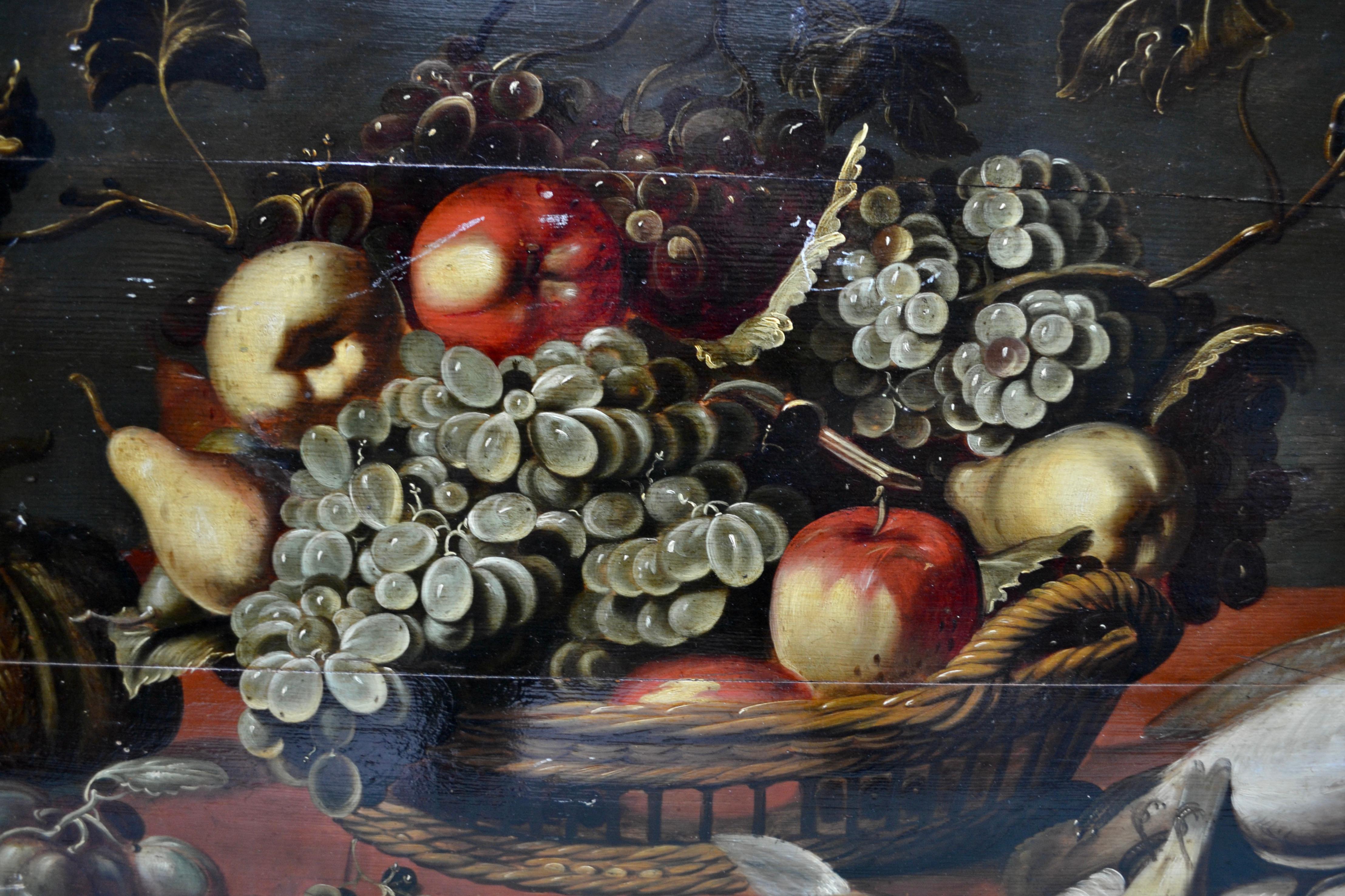 Nature morte hollandaise ou flamande du XVIIIe siècle représentant une volaille et des fruits sur panneau en vente 4
