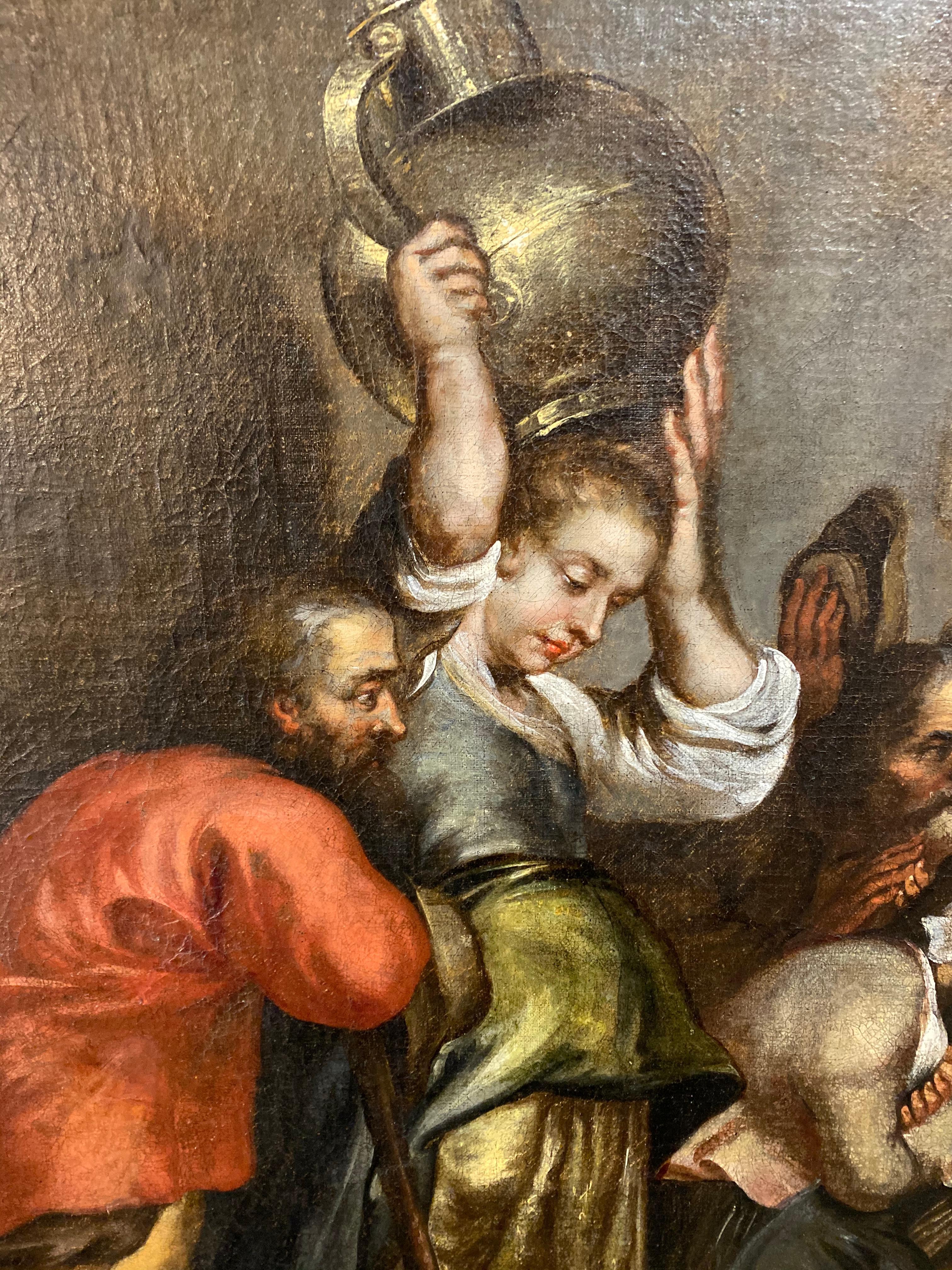 Dieses holländische Gemälde, das die Geburt Christi darstellt, ist in Öl auf Leinwand gemalt und stammt aus dem Jahr 1750. 

Abmessungen: 45.5