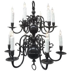 18th Century Dutch Patinated Black Brass Chandelier