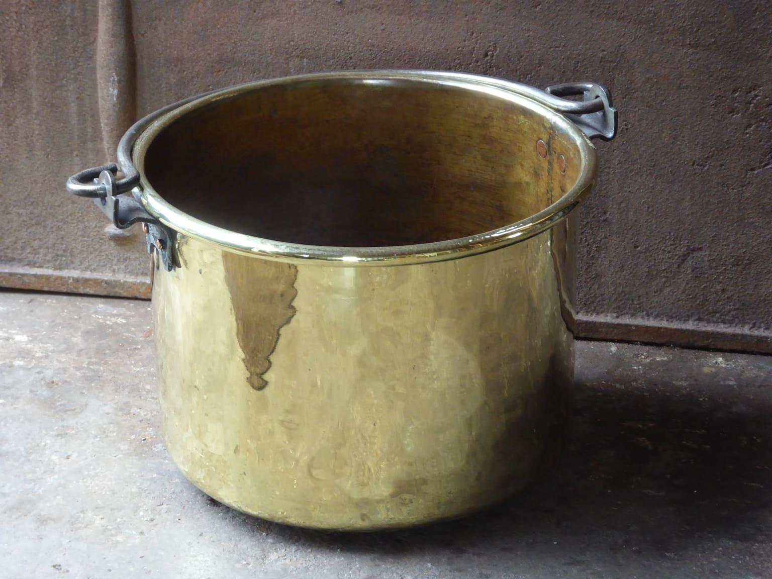 Forged 18th Century Dutch Polished Brass Firewood Basket Louis XV Period For Sale