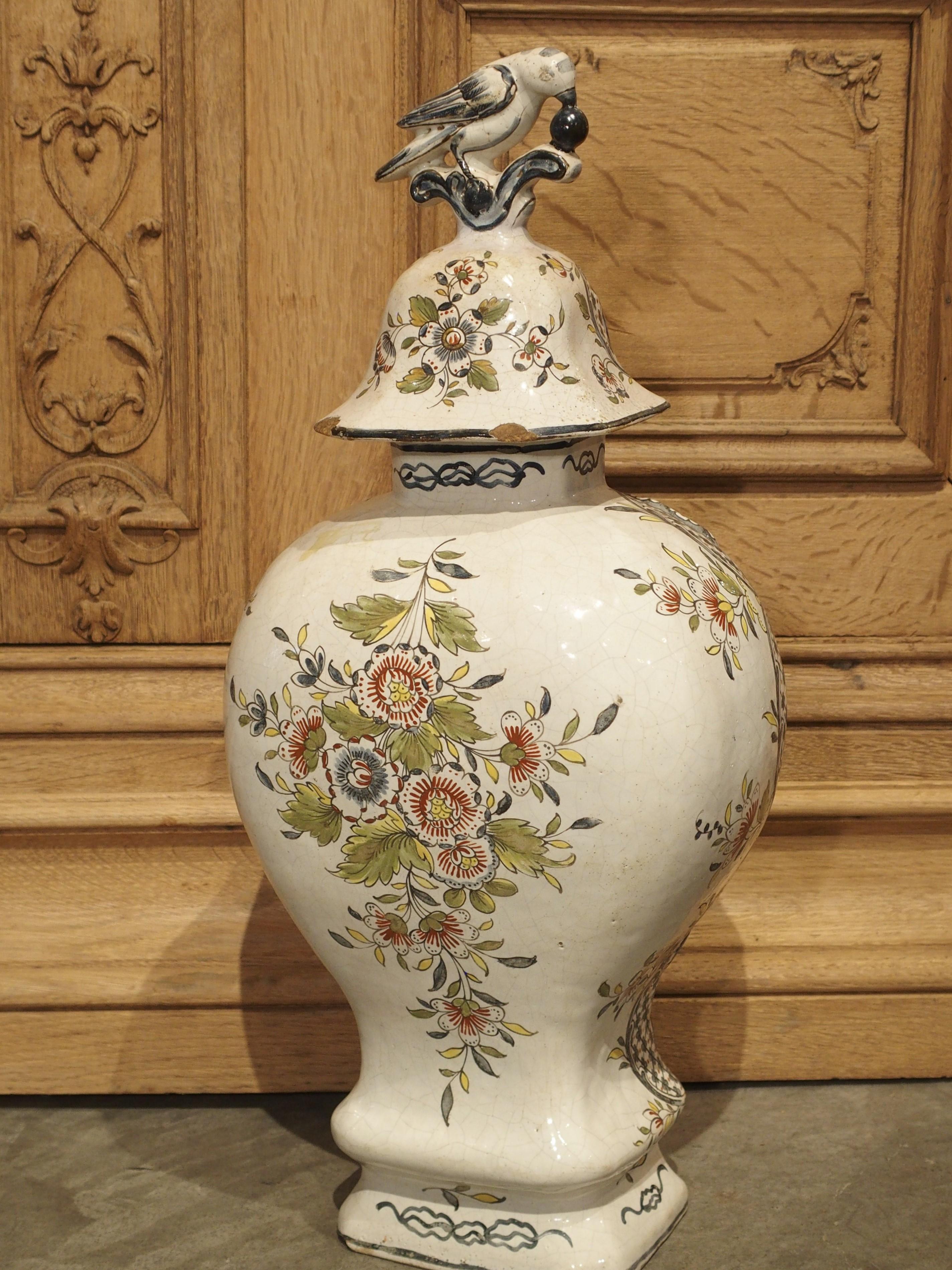 18th Century Dutch Polychrome Delft Baluster Form Vase For Sale 4