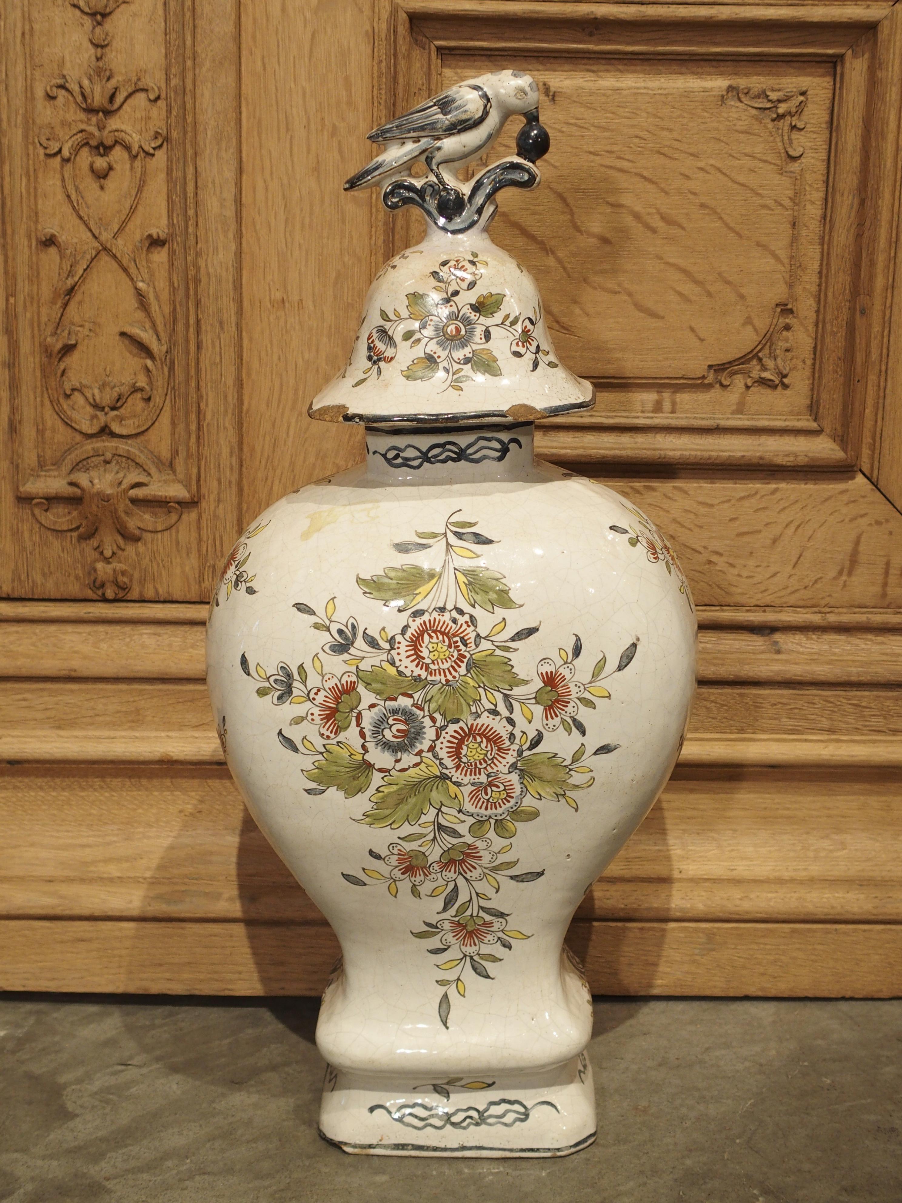 18th Century Dutch Polychrome Delft Baluster Form Vase For Sale 5