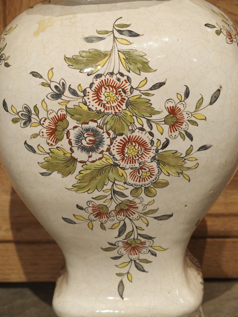 18th Century Dutch Polychrome Delft Baluster Form Vase For Sale 8