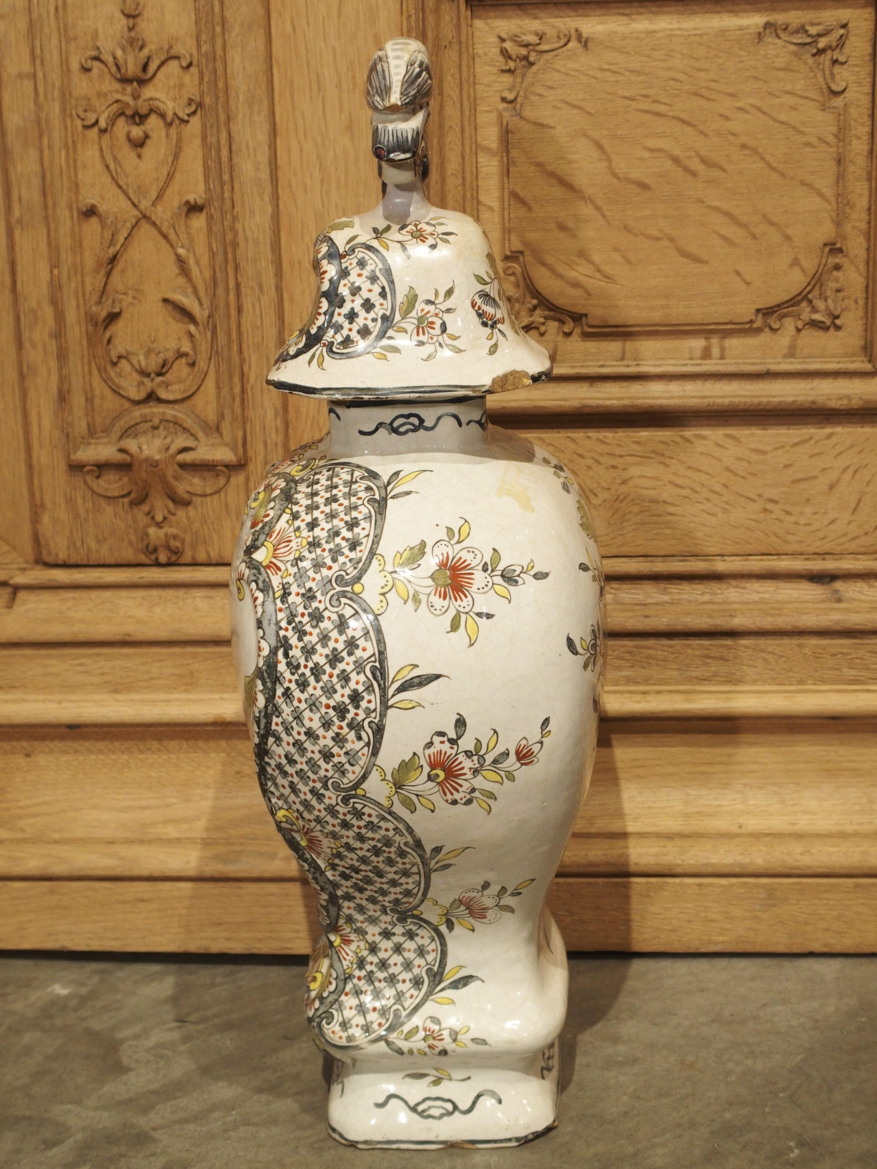 18th Century Dutch Polychrome Delft Baluster Form Vase For Sale 8