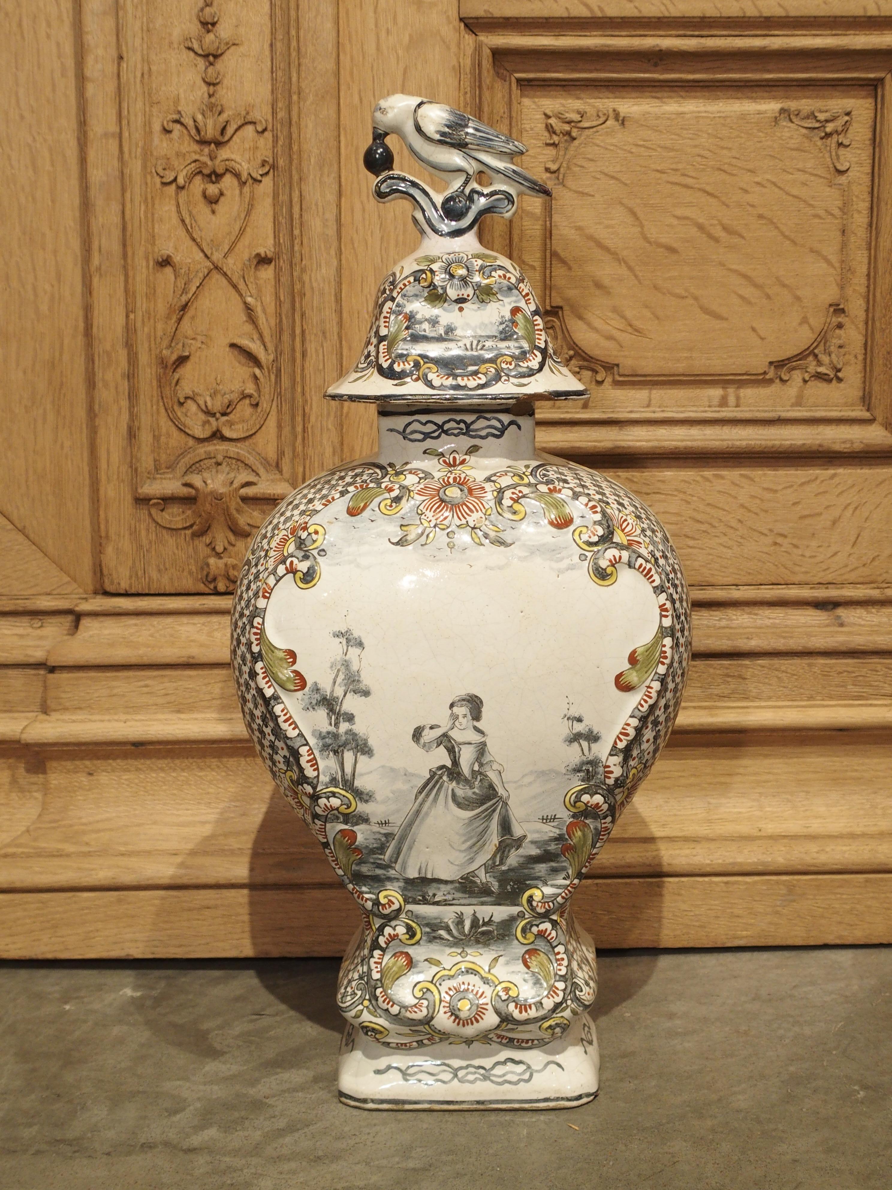 18th Century Dutch Polychrome Delft Baluster Form Vase For Sale 13