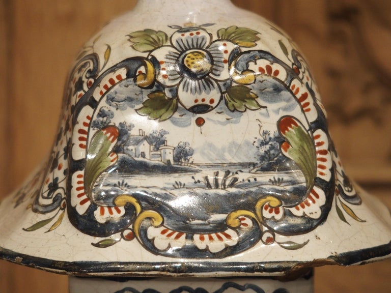 18th Century Dutch Polychrome Delft Baluster Form Vase For Sale 1