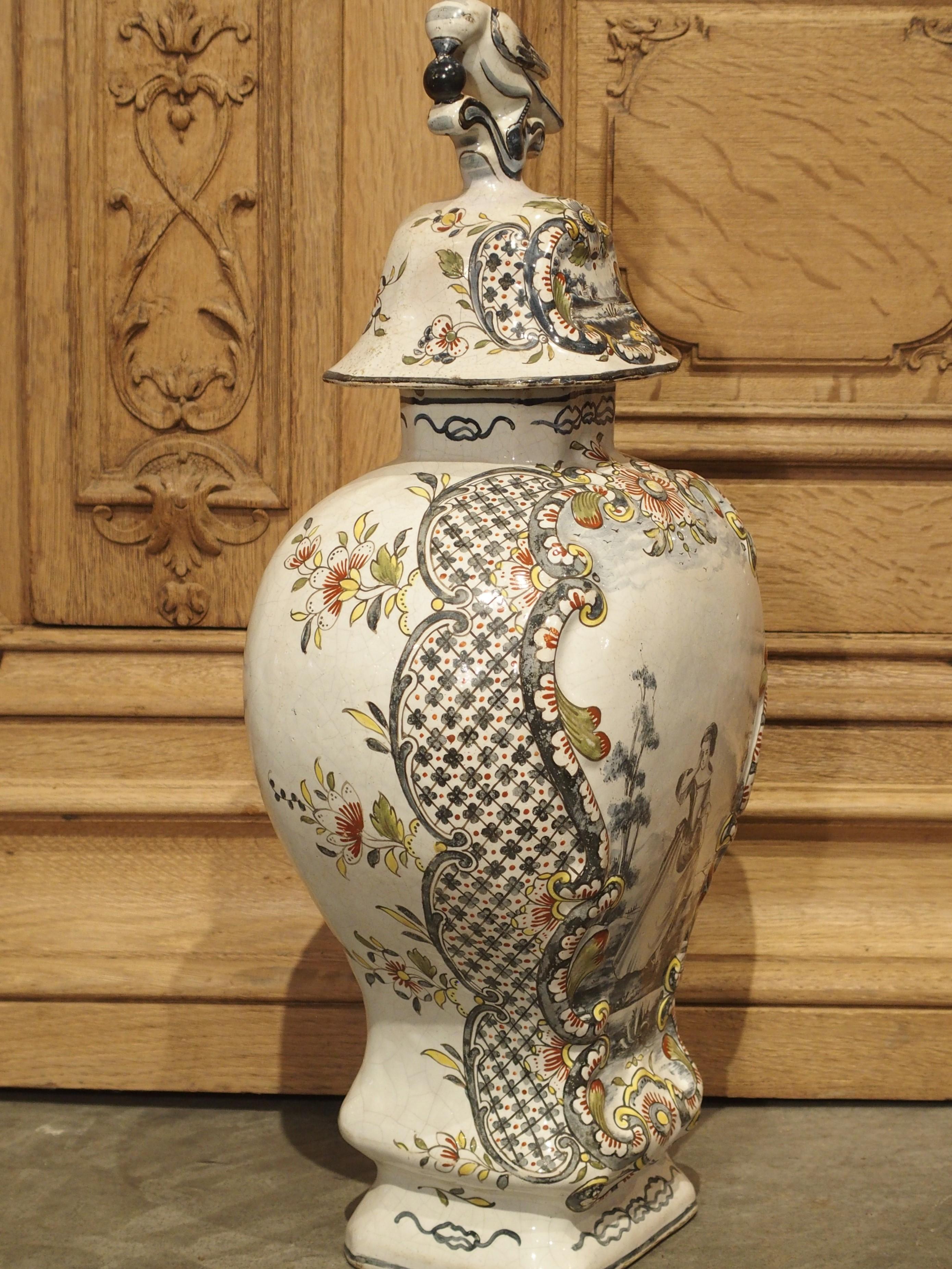 18th Century Dutch Polychrome Delft Baluster Form Vase For Sale 1