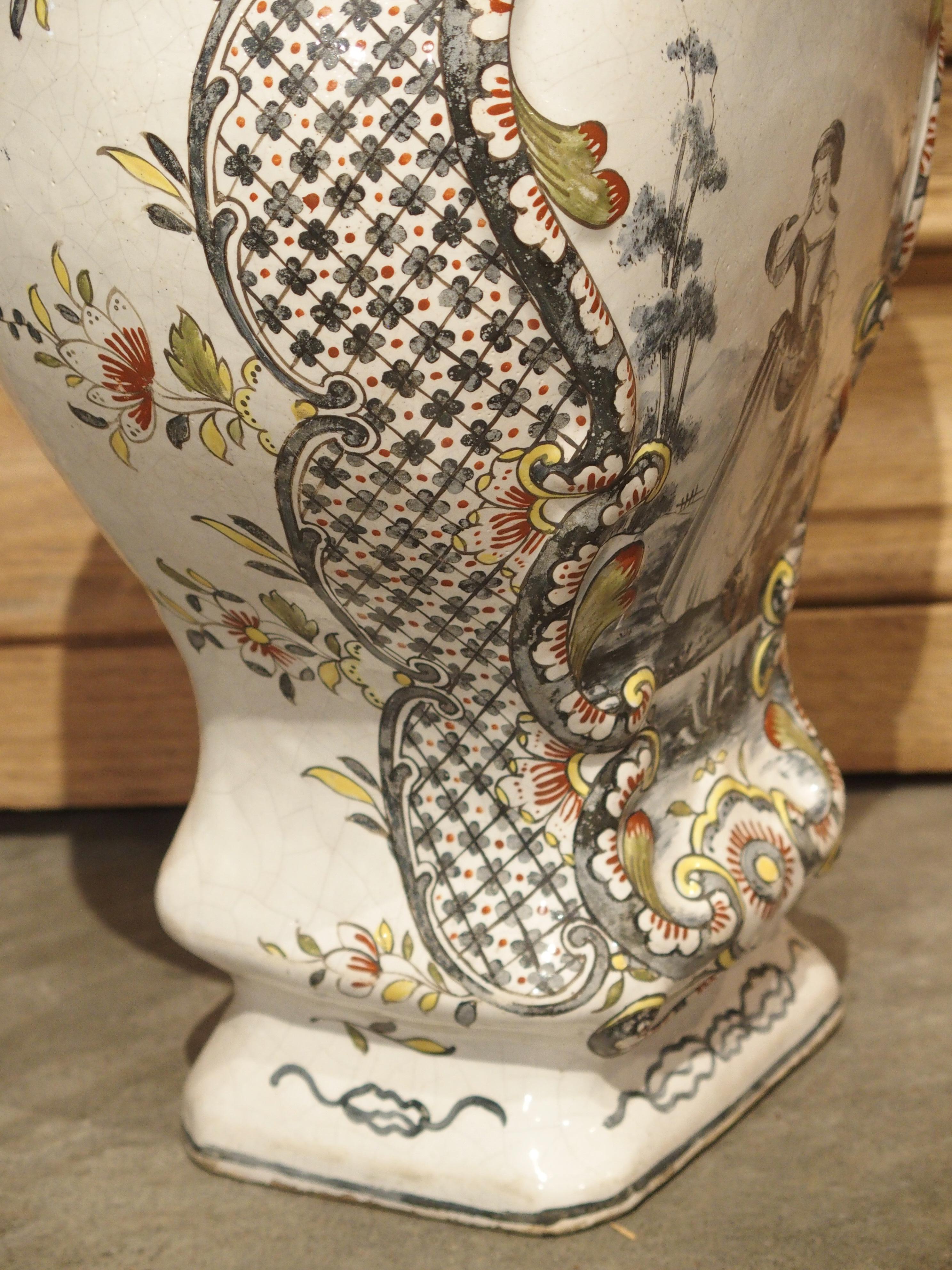 18th Century Dutch Polychrome Delft Baluster Form Vase For Sale 2