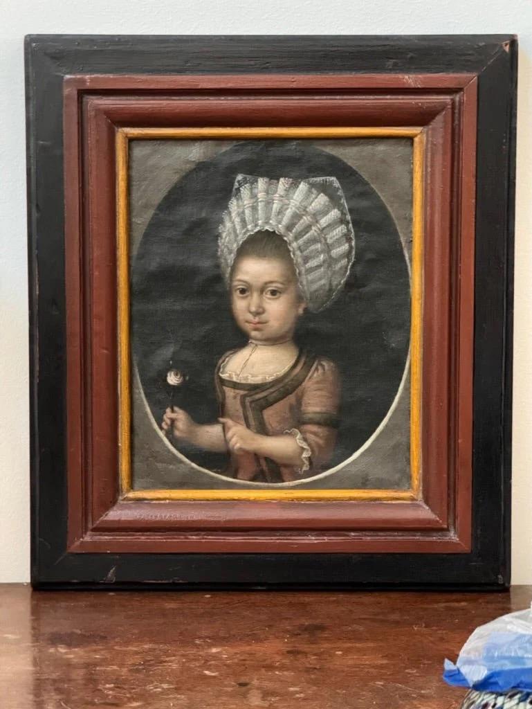 18th Century Dutch Portrait of Young Girl Oil on Canvas In Good Condition For Sale In Charlottesville, VA