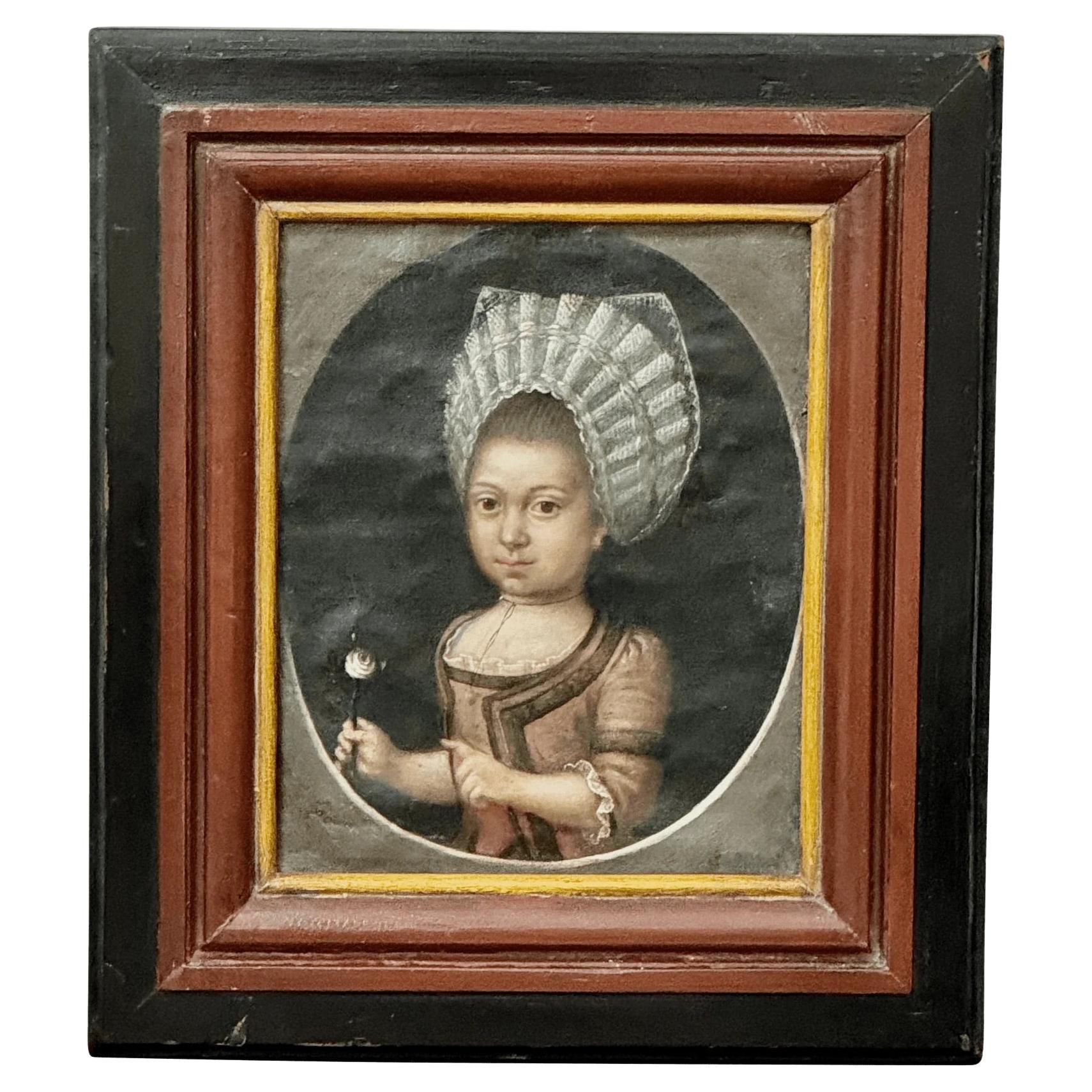 Ritratto di giovane ragazza olandese del XVIII secolo Olio su tela