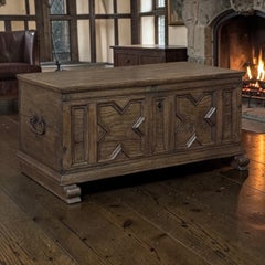 18th Century Dutch Provincial Solid Oak Trunk with Hand-Forged Iron Handles