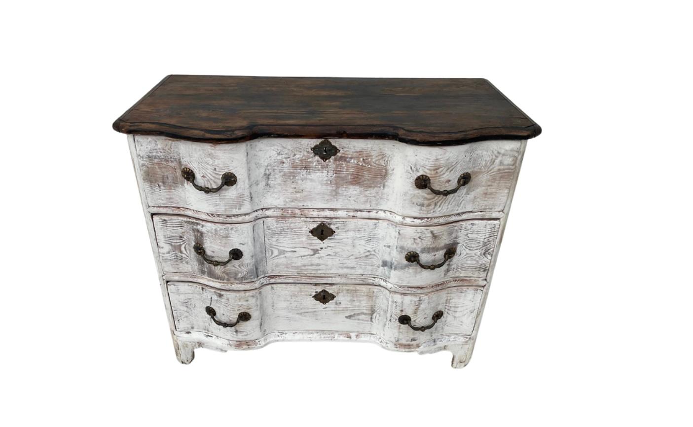 18th Century and Earlier 18th Century Dutch Rococo Period Serpentine Front Painted Commode For Sale