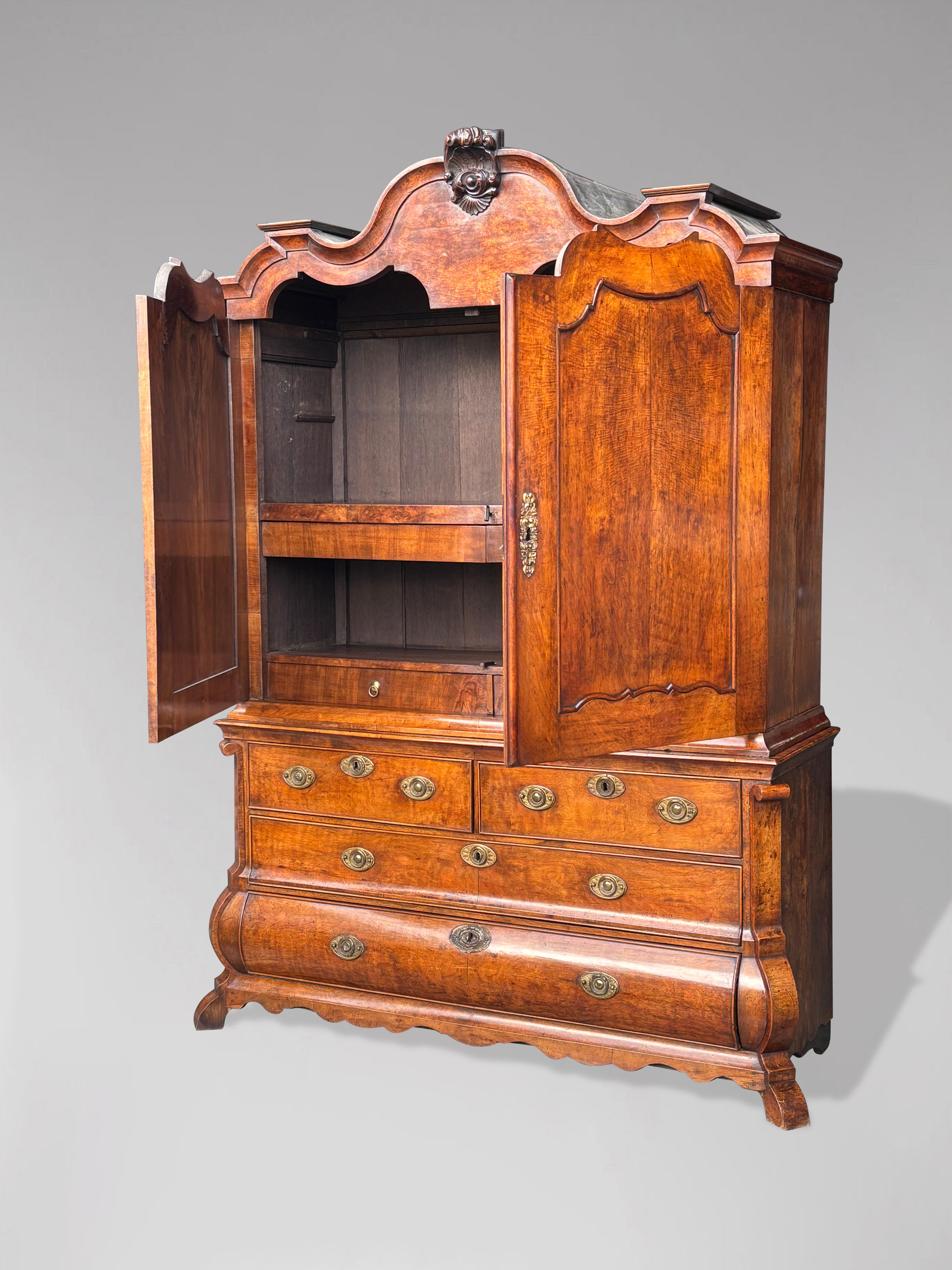 18th Century Dutch Rococo Walnut Cabinet Armoire For Sale 5
