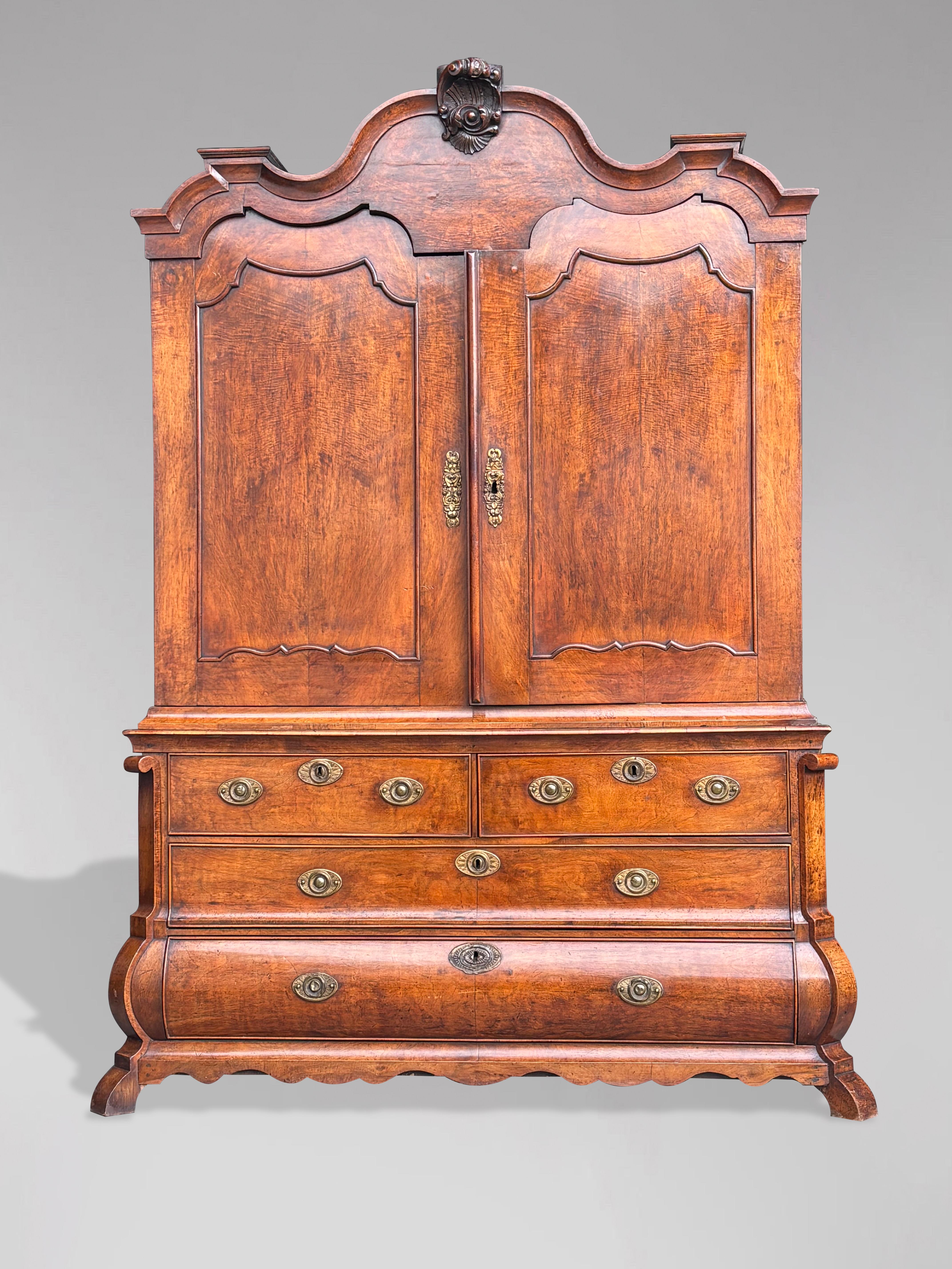 Polished 18th Century Dutch Rococo Walnut Cabinet Armoire For Sale