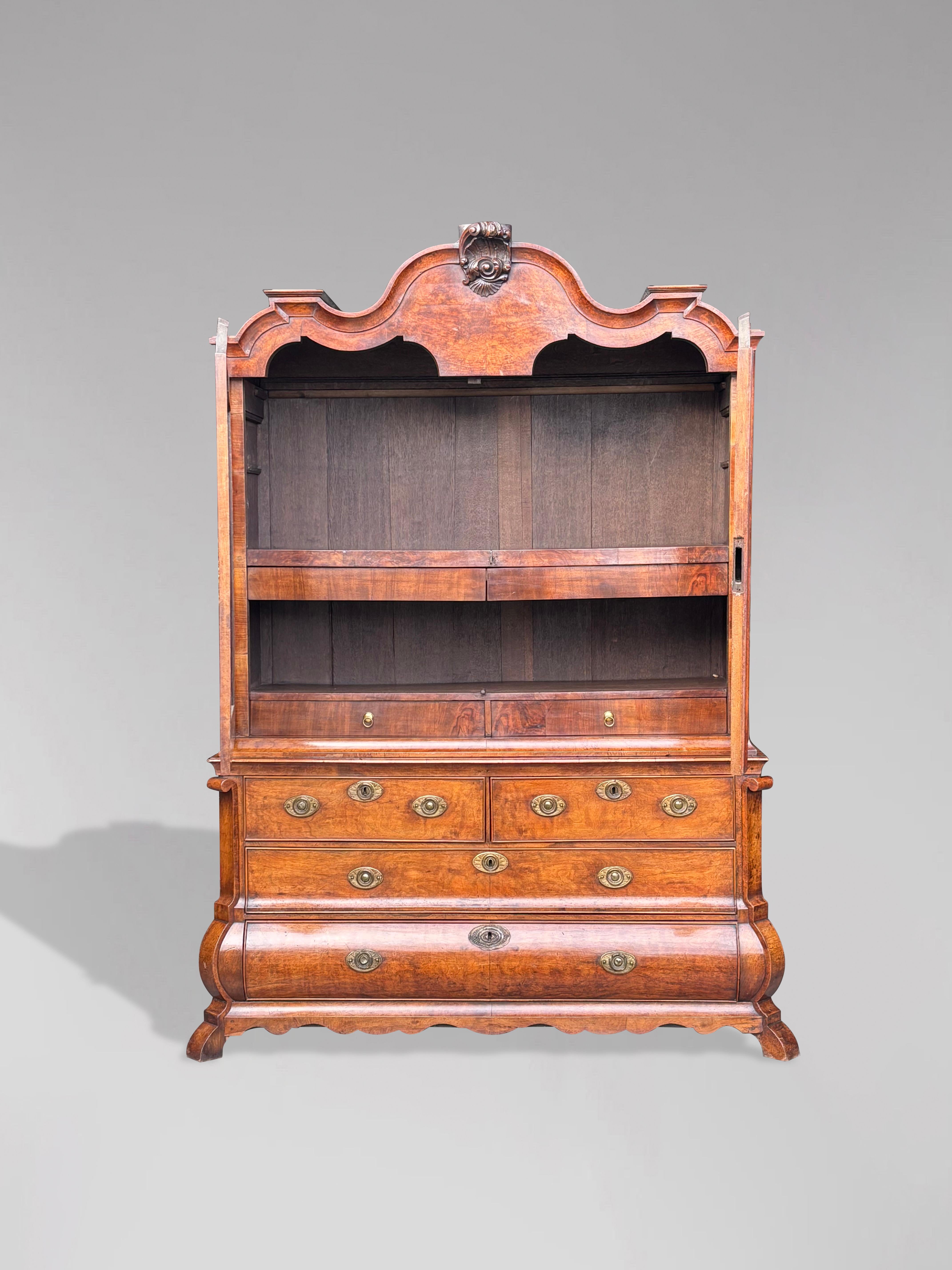 18th Century and Earlier 18th Century Dutch Rococo Walnut Cabinet Armoire For Sale