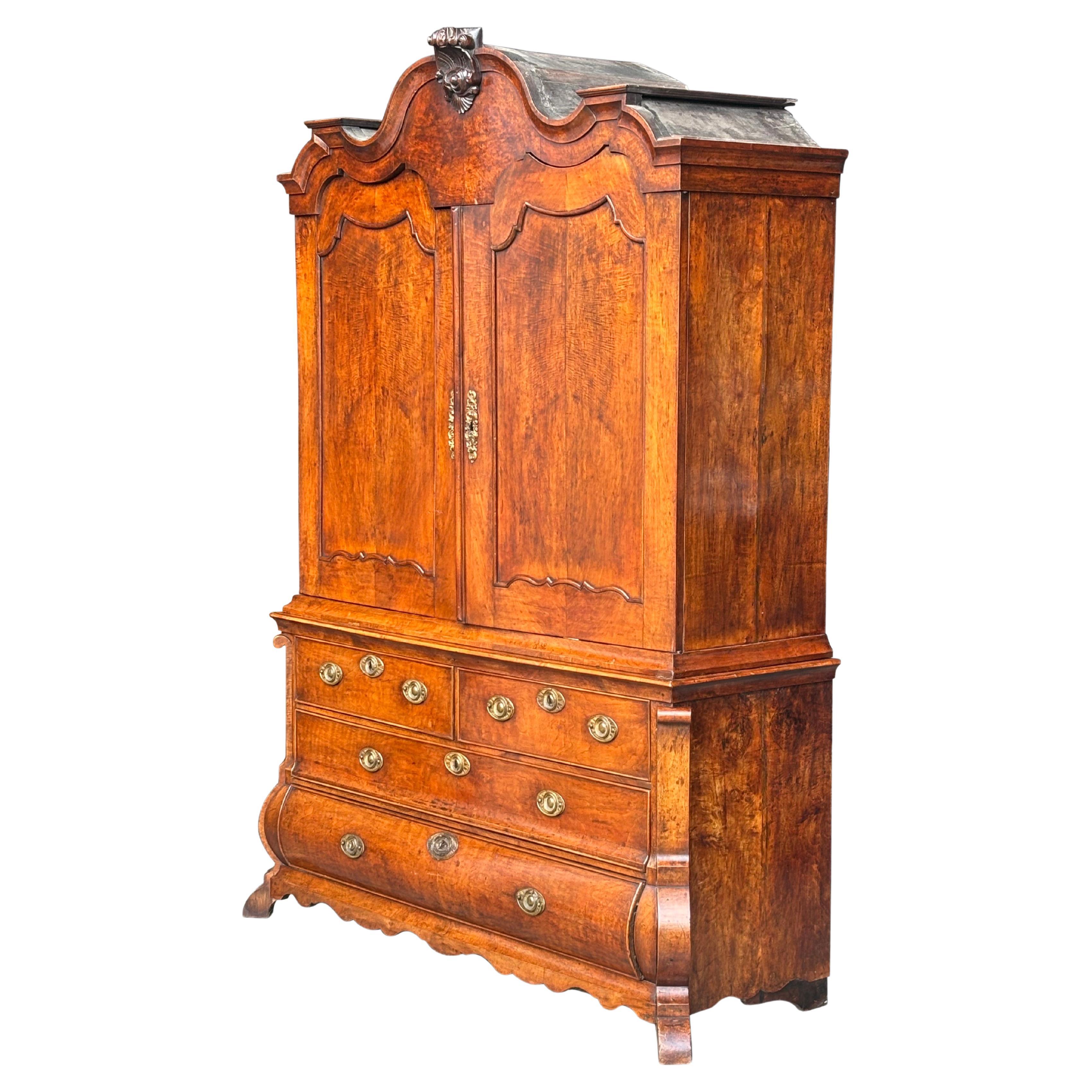 18th Century Dutch Rococo Walnut Cabinet Armoire