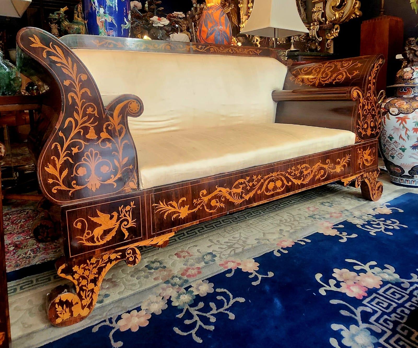 18th Century Dutch Rosewood and Fruitwood Marquetry Sofa  For Sale 6