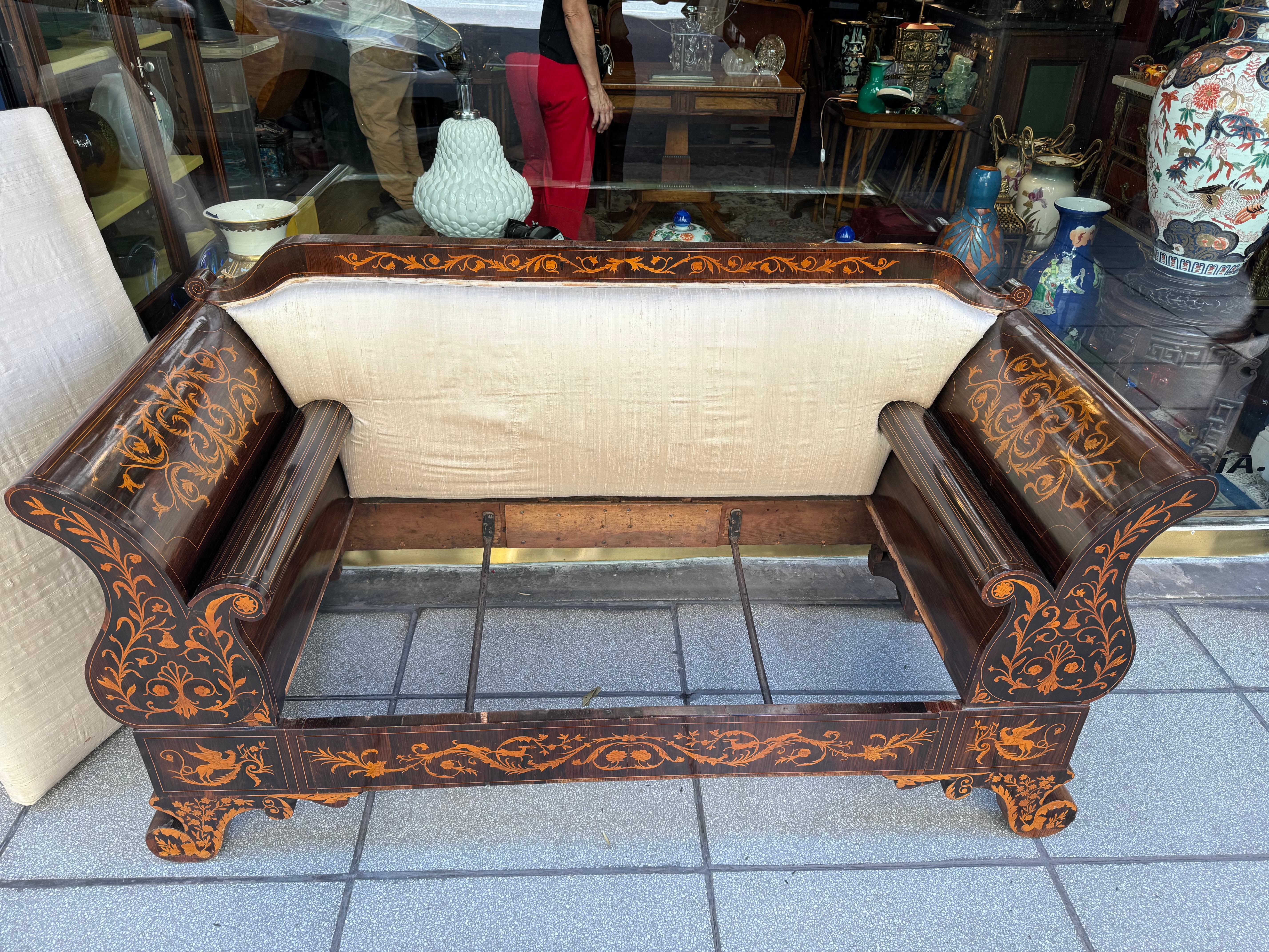 18th Century Dutch Rosewood and Fruitwood Marquetry Sofa  For Sale 11