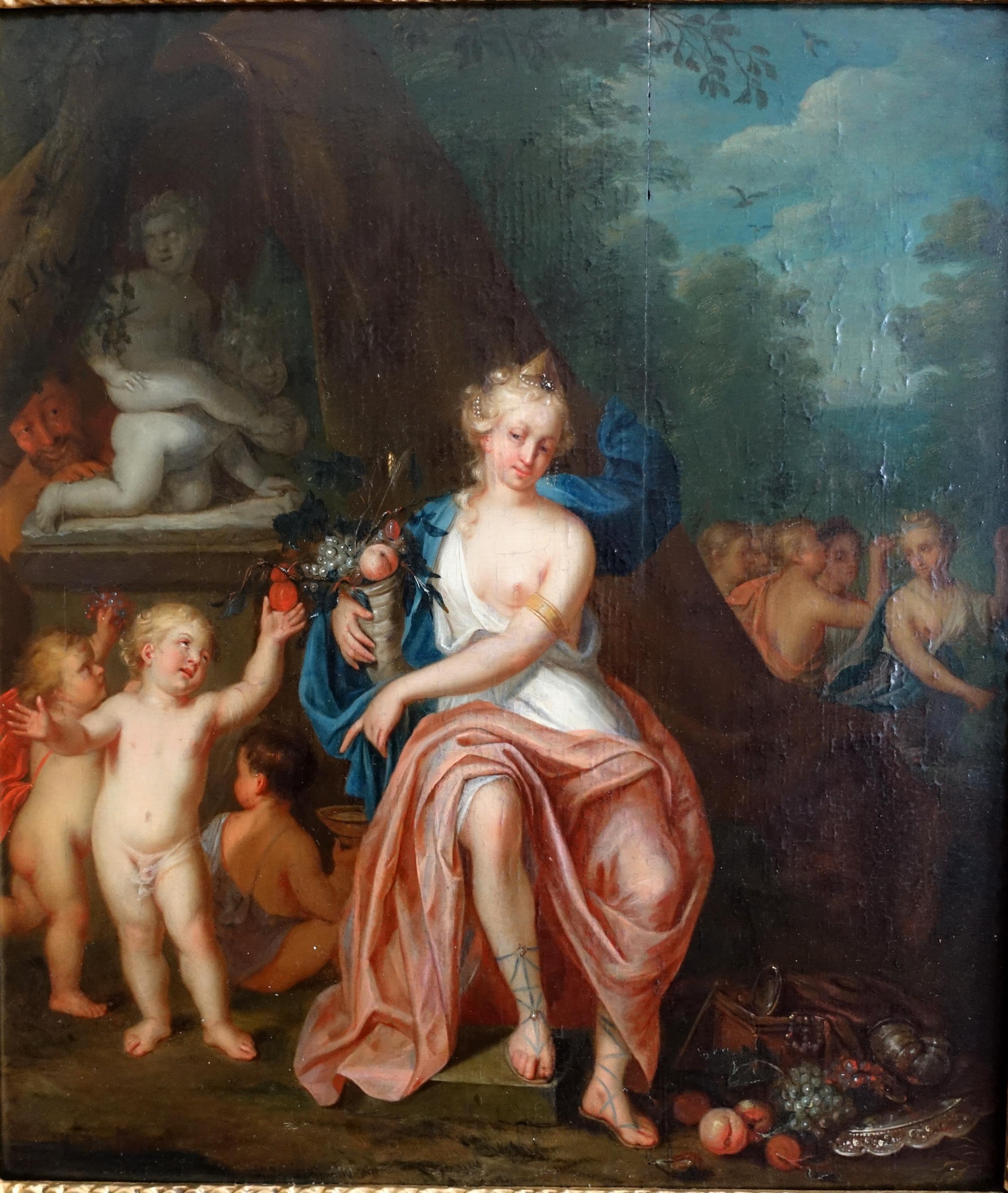 Oak 18th century Dutch school attributed to Mattheus Terwesten : allegory of wealth For Sale
