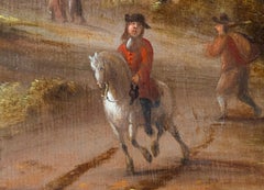 Dutch landscape with village, windmill, horse and river