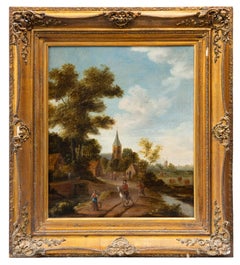 18th Century Dutch School - Dutch landscape with village, windmill, horse and river Dutch landscape with village, windmill, horse and river