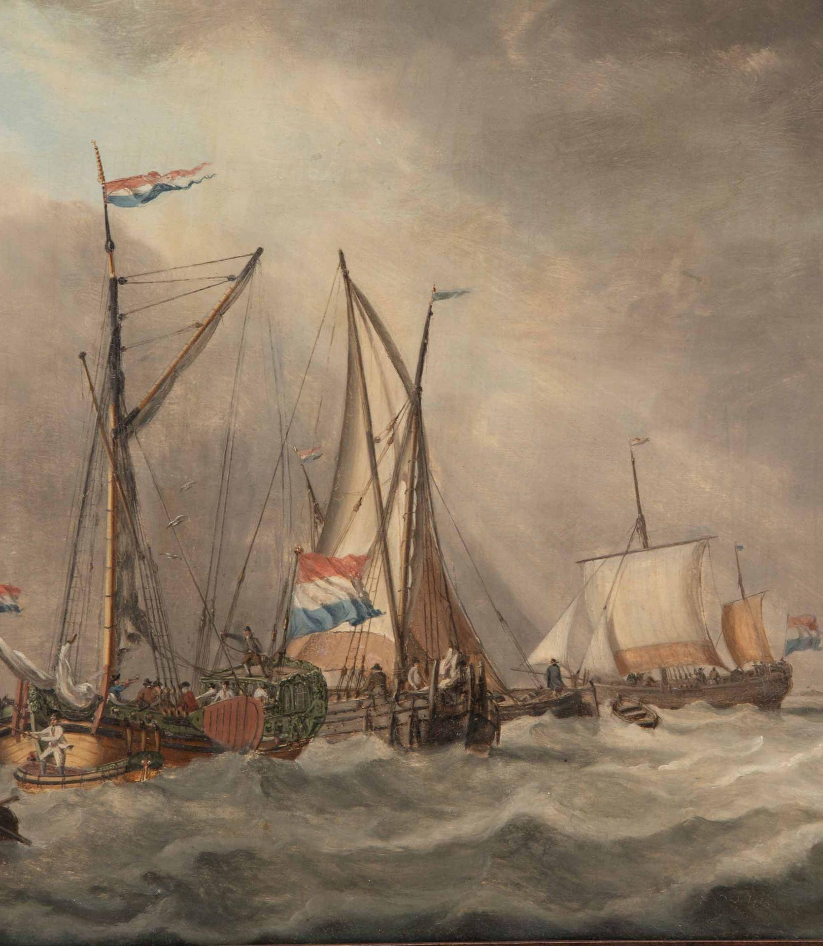 18th Century Dutch harbour scene / seascape painting with ships in stormy waters by Jan Verbruggen (1712-1780).
Signed 'J.Verbruggen'. Jan Verbruggen and his son Peter were artists, engineers and gun-founders.
From Enkhuizen in the Netherlands, Jan
