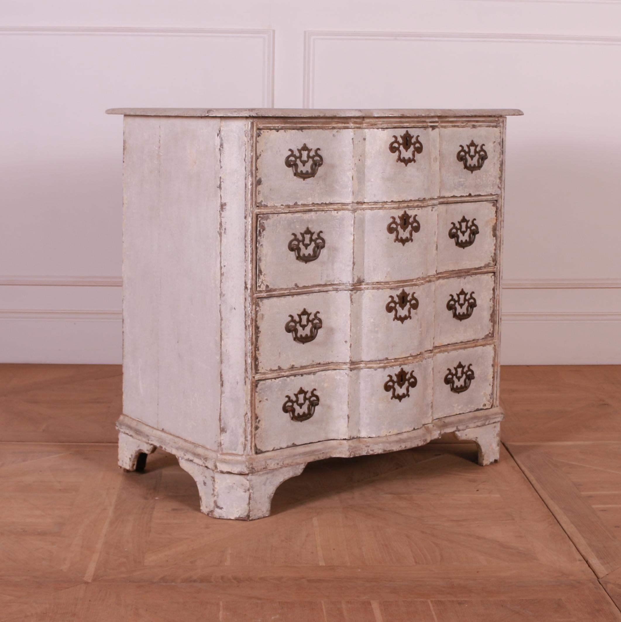 18th C Dutch painted serpentine commode. 1780.

Dimensions
35 inches (89 cms) Wide
21 inches (53 cms) Deep
33 inches (84 cms) High.

   