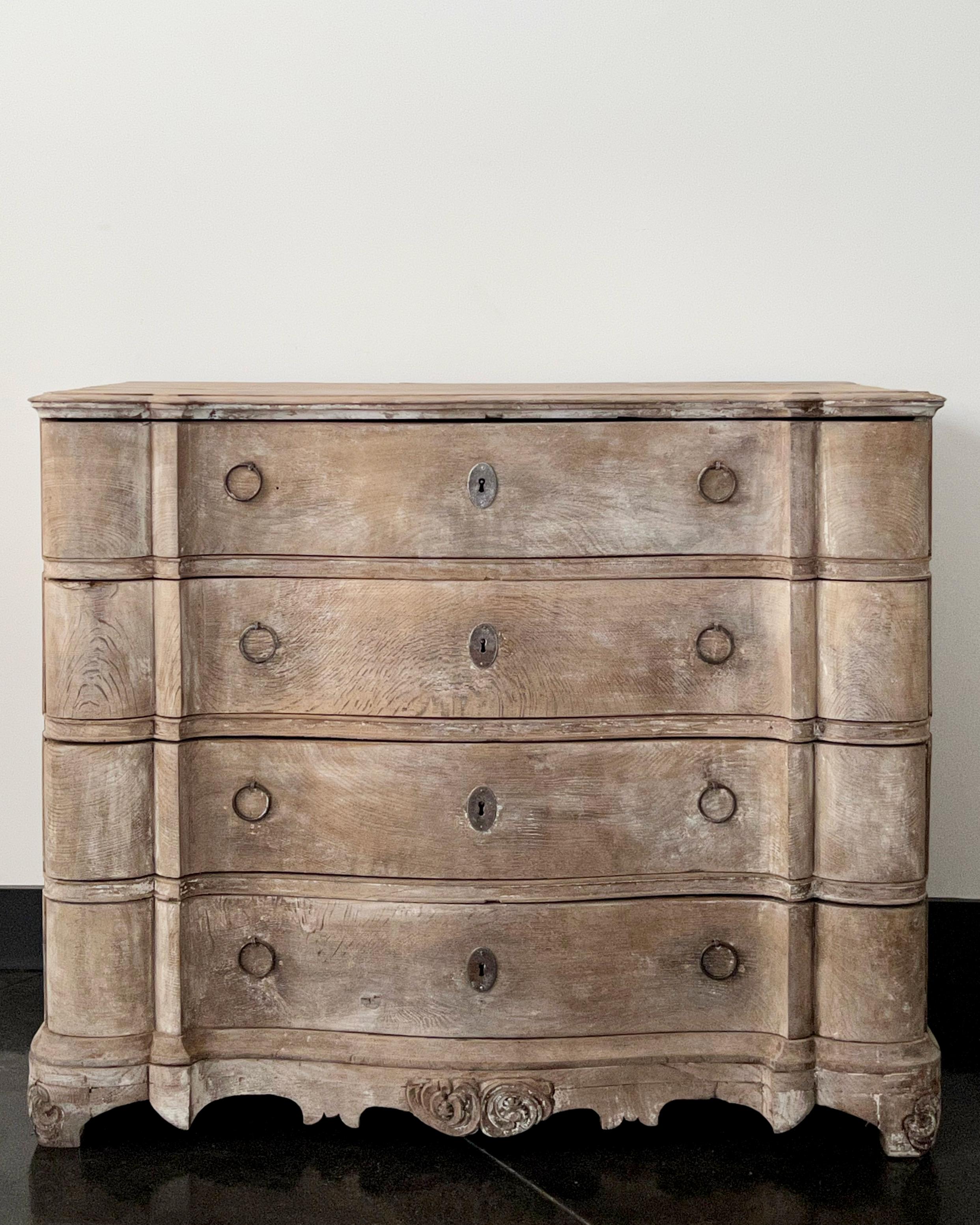 Bleached 18th Century Dutch Serpentine Front Chest of Drawers