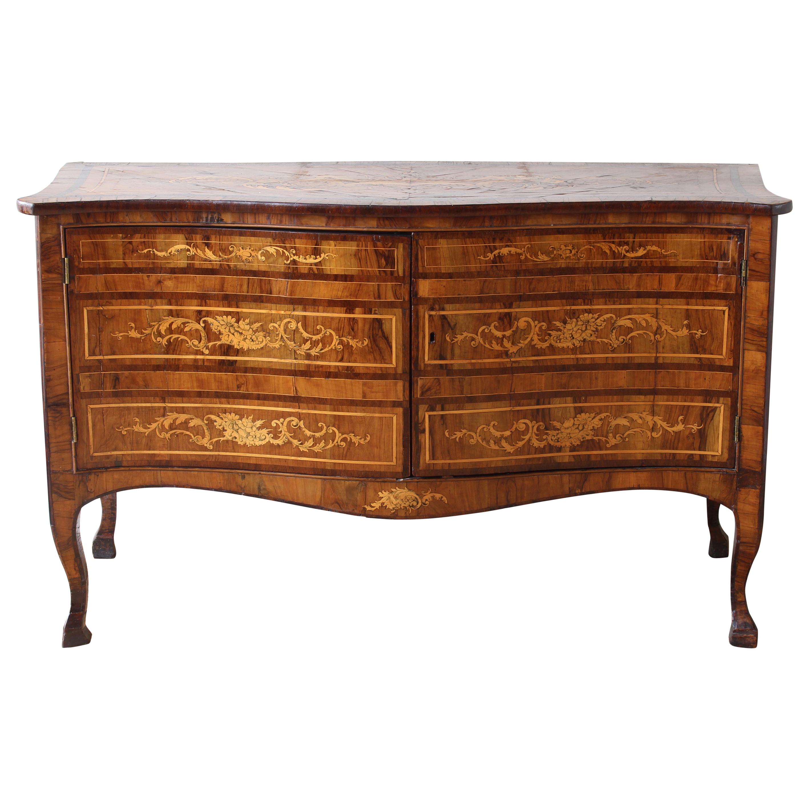 18th Century Dutch Serpentine Front Marquetry Commode For Sale