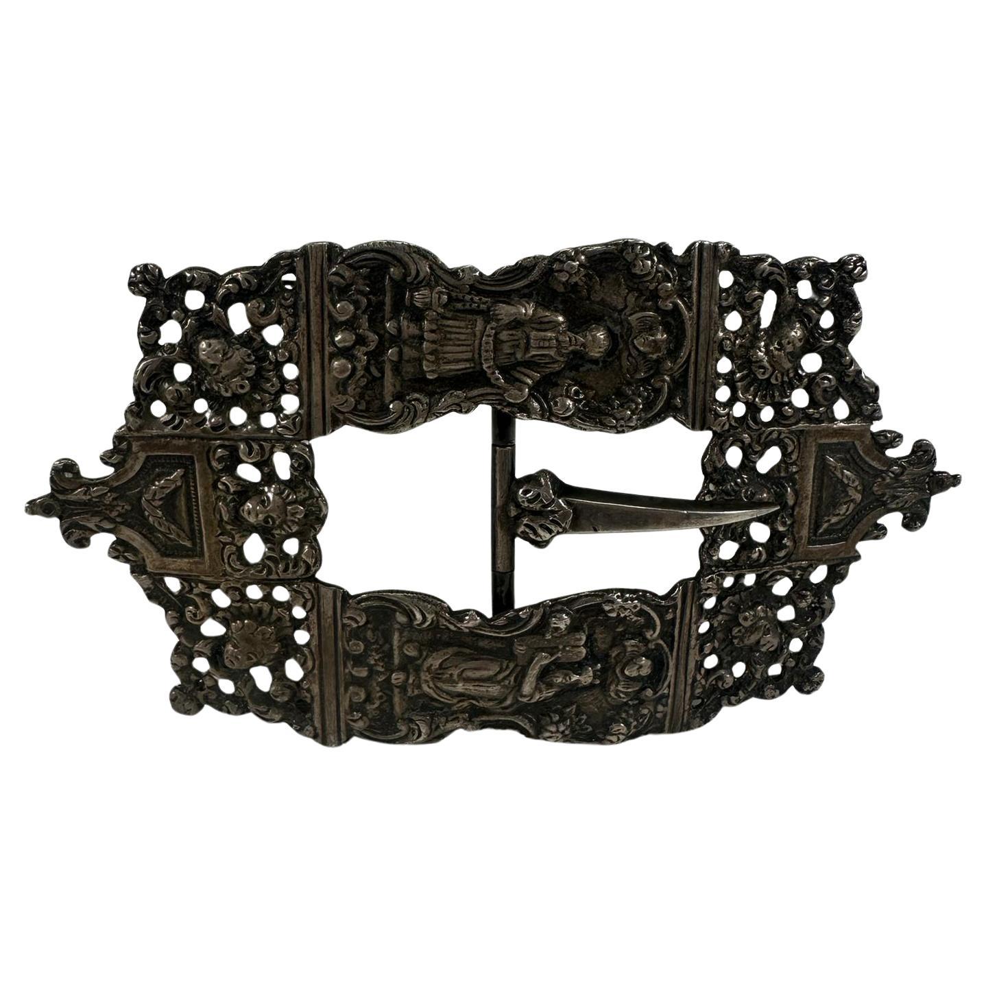 18th-Century Dutch Silver Yom Kippur Belt Buckle with Biblical Motifs