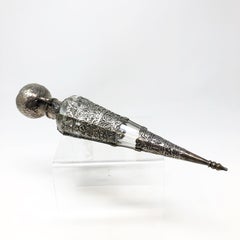 18th Century Dutch Sterling Silver and Cut Crystal Glass Perfume Cylinder Bottle