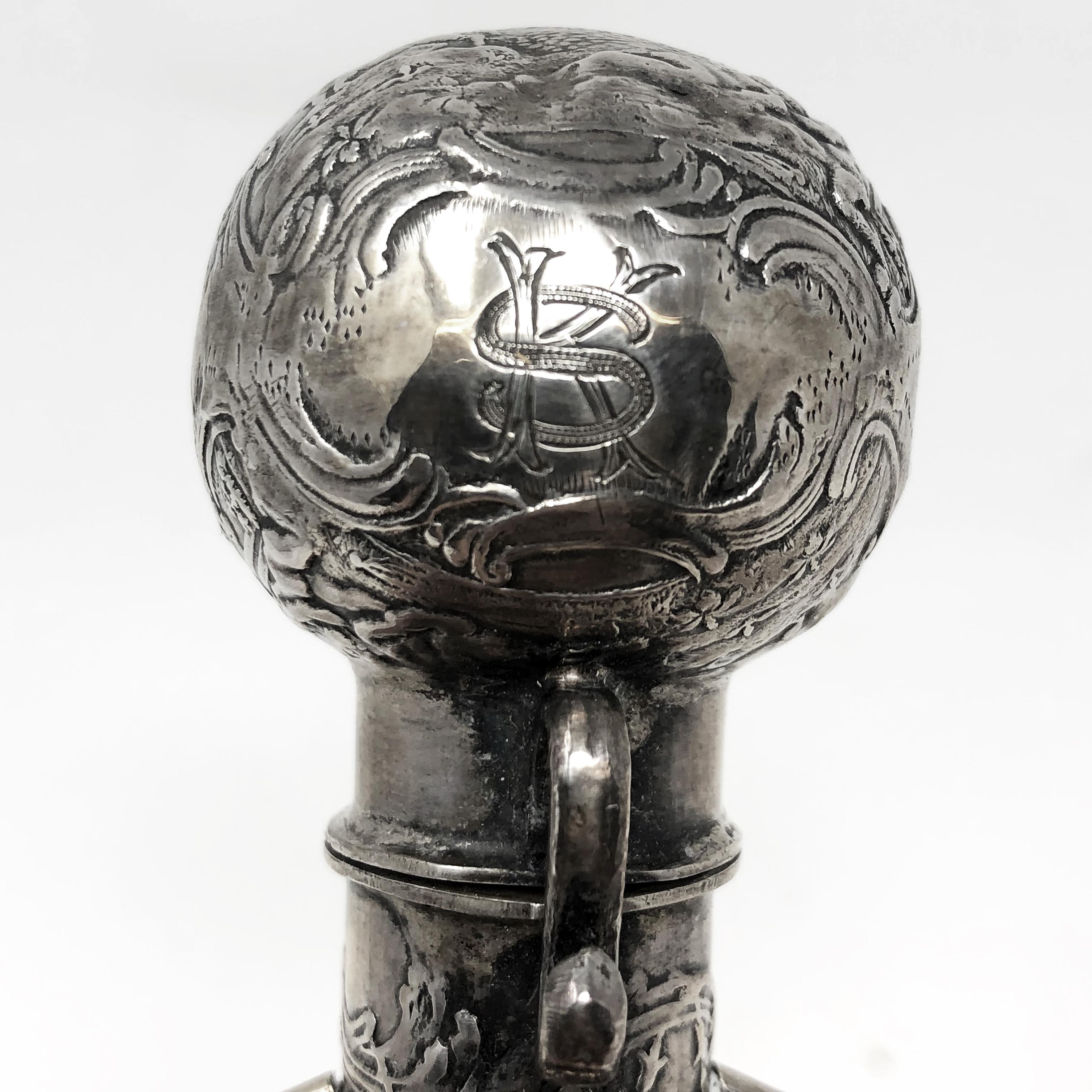 18th Century Dutch Sterling Silver and Cut Crystal Glass Perfume Cylinder Bottle For Sale 2