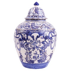 18th Century Dutch Style Chinoiserie Porcelain Lidded Ginger Jar 