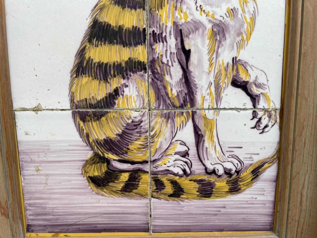 18th Century, Dutch Tile Painting of a Cat with Mouse For Sale 2