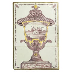 Antique 18th Century Dutch Tile tableau with garden vase