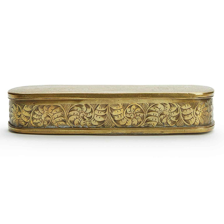dutch brass tobacco box 18th Century Dutch Tobacco Box Engraved Brass Snuff Box Brass with Figures  For Sale at 1stDibs