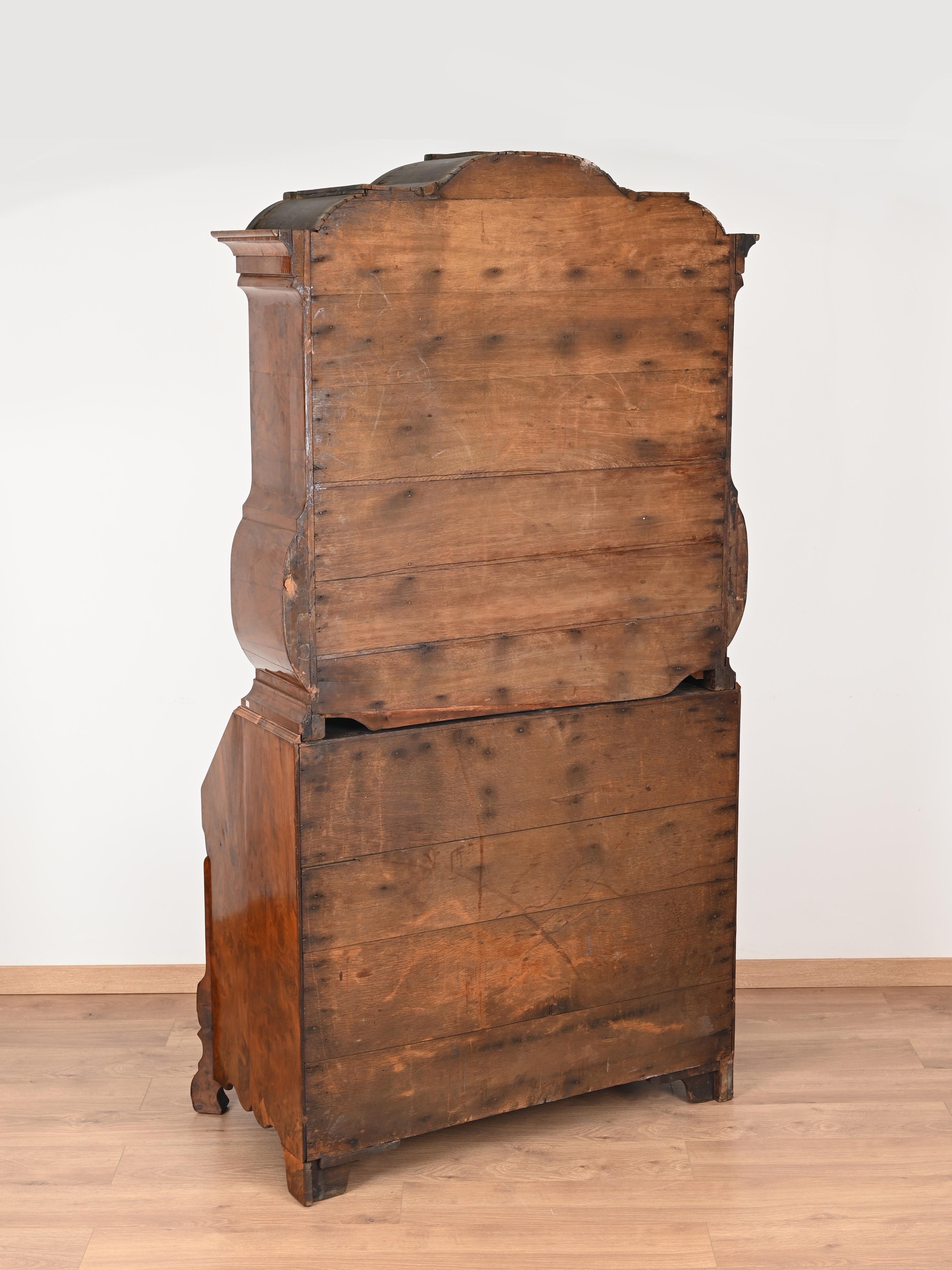 18th-Century Dutch Trumeau Cabinet Bookcase in Burl and Bois de Rose early 1700s For Sale 6