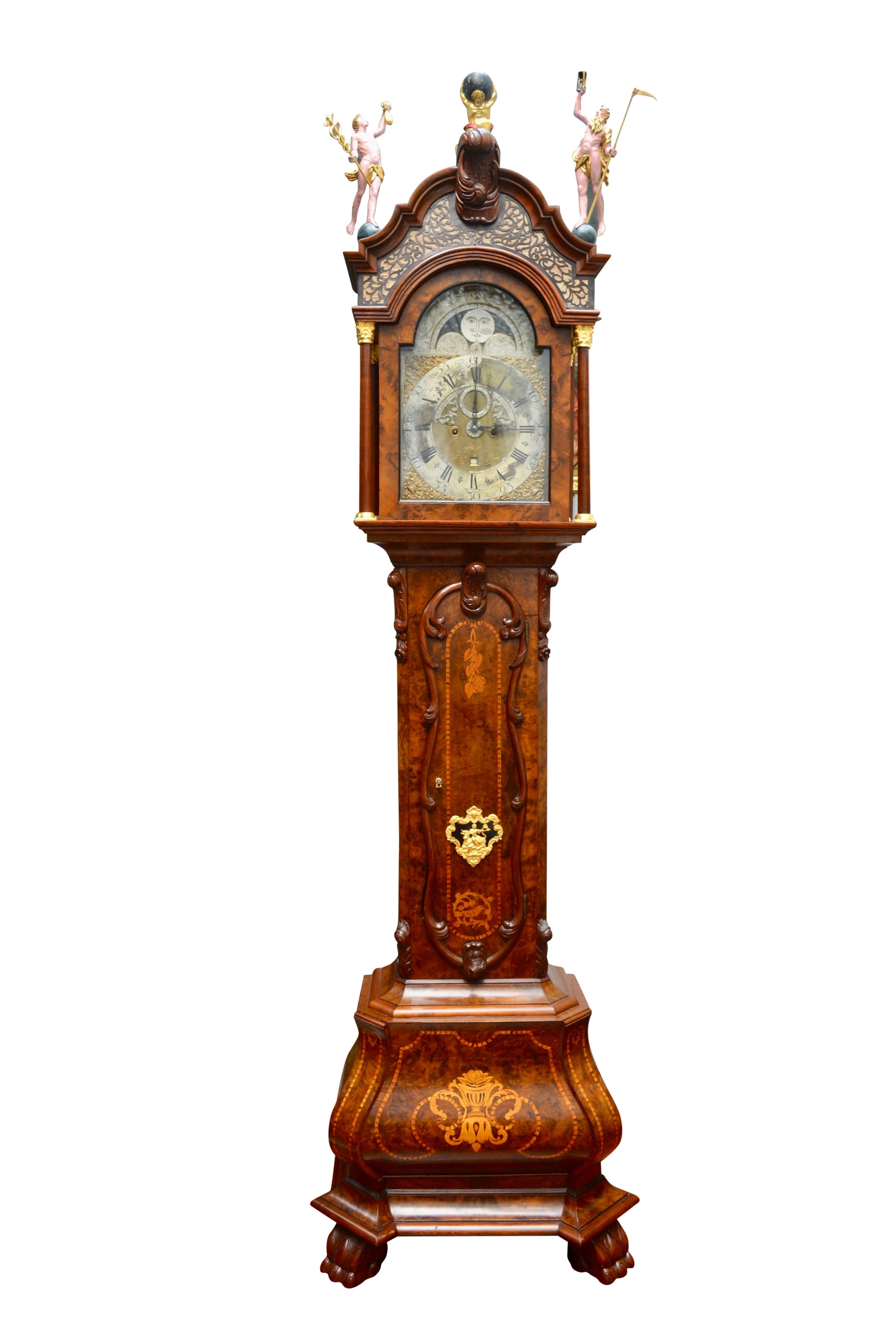 Walnut 18th Century Dutch 'Utrecht' Longcase or Grandfather Clock by W.V. Dadelbeek For Sale