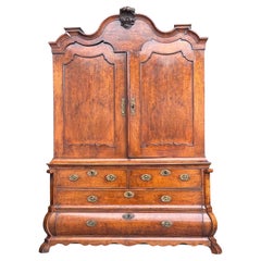 18th Century Dutch Walnut Bombé Cabinet Armoire