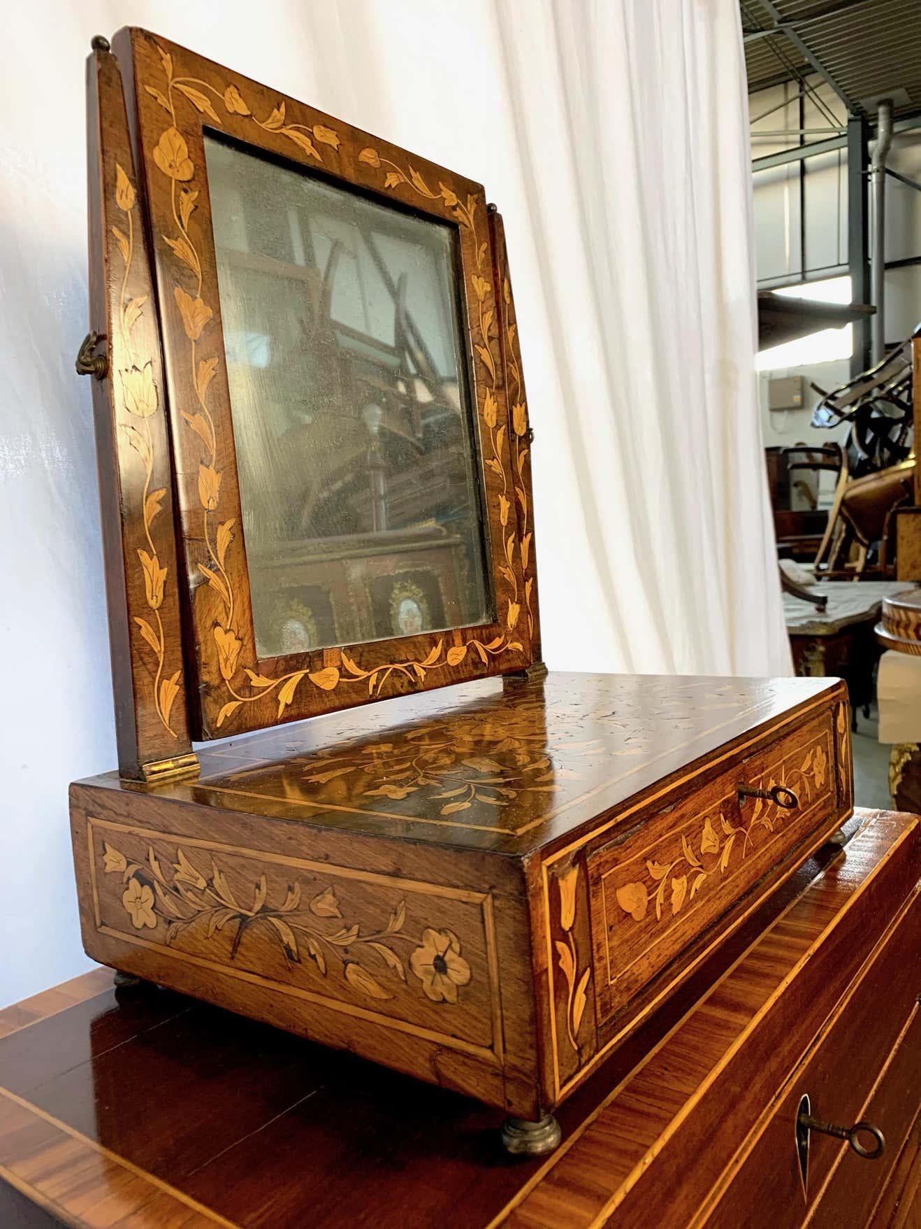 Inlay 18th Century Dutch Walnut Inlaid Dressing Table Mirror For Sale