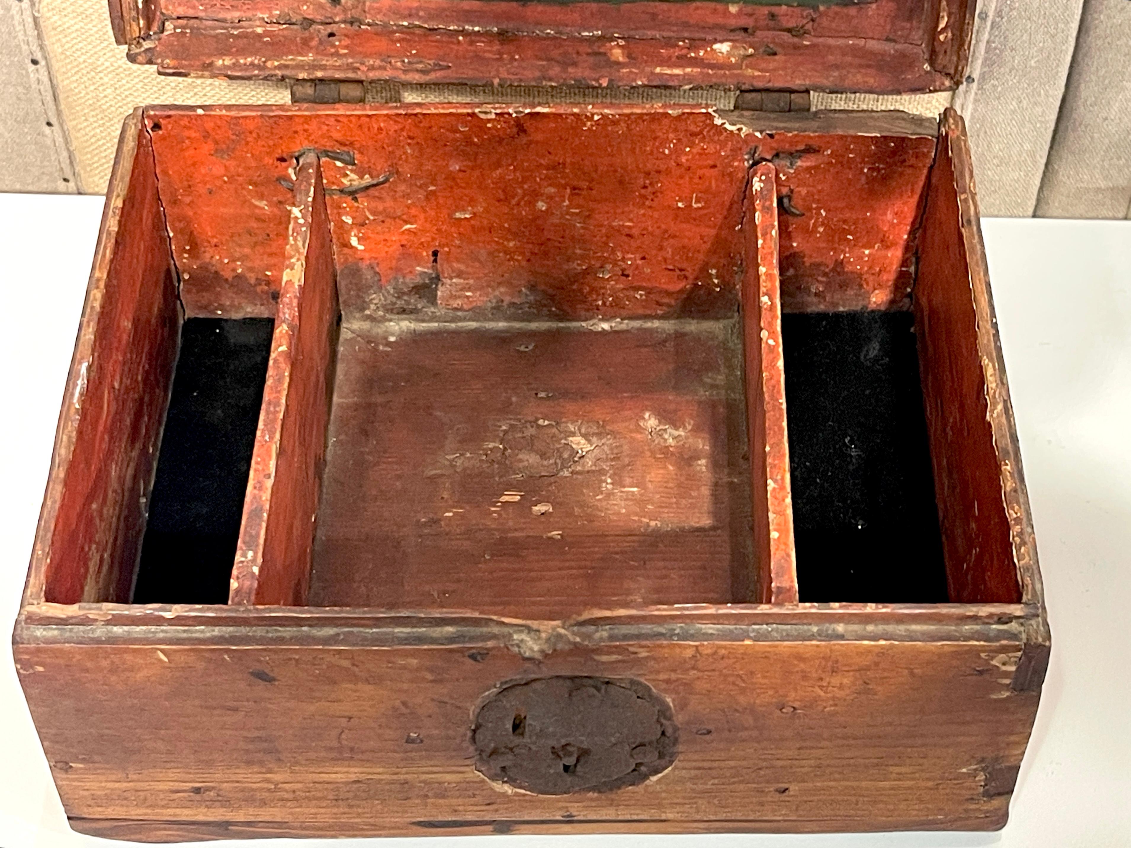 Forged 18th Century Dutch Walnut & Iron Polychromed Domed Table Box For Sale