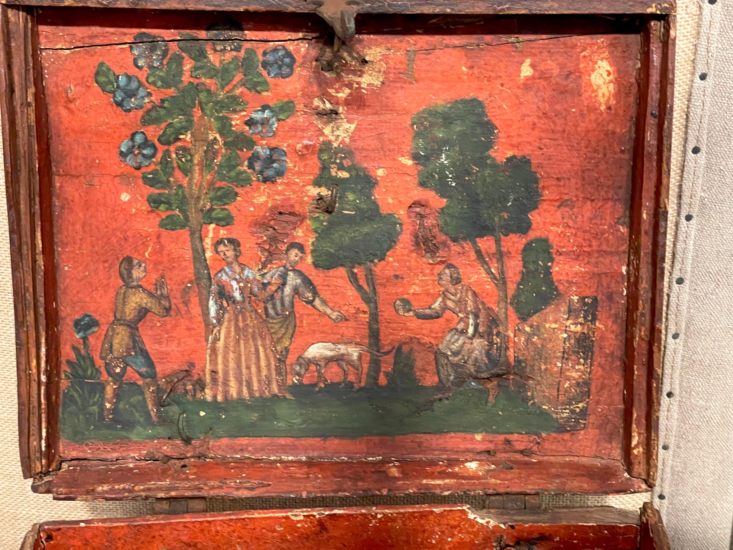 18th Century Dutch Walnut & Iron Polychromed Domed Table Box In Good Condition For Sale In West Palm Beach, FL